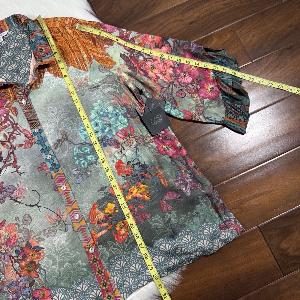John Mark Women's Size 2X Mixed Print Button Front Blouse Top Wired Collar - Picture 6 of 11